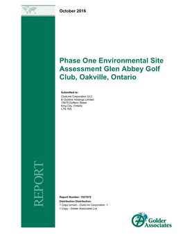 Phase One Environmental Site Assessment Glen Abbey Golf Club, Oakville, Ontario