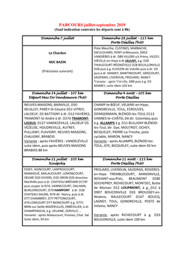 PARCOURS Juillet-Septembre 2019 (Sauf Indication Contraire Les Départs Sont À 8H)