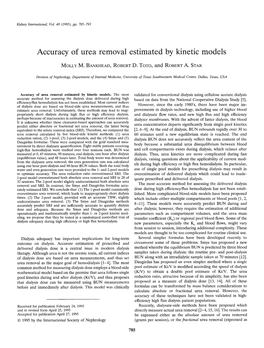 Accuracy of Urea Removal Estimated by Kinetic Models