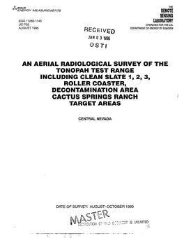 An Aerial Radiological Survey of the Tonopah Test Range Including Clean Slate 1, 2, 3, Roller Coaster, Decontamination Area Cactus Springs Ranch Target Areas