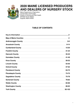 2020 Maine Licensed Producers and Dealers Of