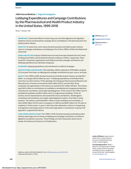 Lobbying Expenditures and Campaign Contributions by the Pharmaceutical and Health Product Industry in the United States, 1999-2018