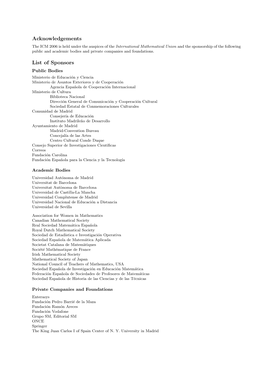 Acknowledgements List of Sponsors