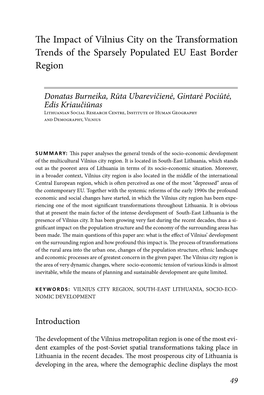 The Impact of Vilnius City on the Transformation Trends of the Sparsely Populated EU East Border Region