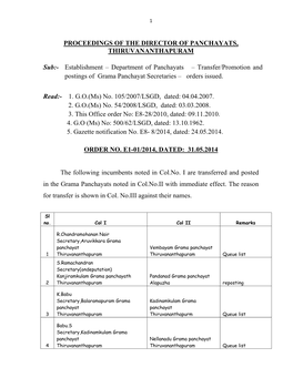 Department of Panchayats – Transfer/Promotion and Postings of Grama Panchayat Secretaries – Orders Issued