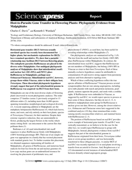 Host-To-Parasite Gene Transfer in Flowering Plants: Phylogenetic Evidence from Malpighiales Charles C