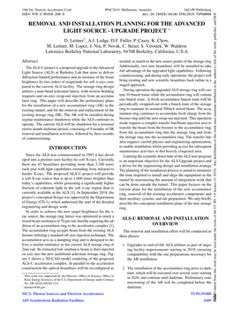 Removal and Installation Planning for the Advanced Light Source - Upgrade Project ∗ D