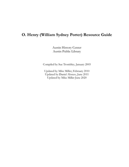 O. Henry (William Sydney Porter) Resource Guide