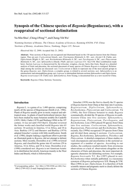 Synopsis of the Chinese Species of Begonia (Begoniaceae), with a Reappraisal of Sectional Delimitation