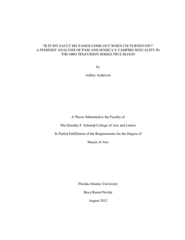 “Is It My Fault My Fangs Come out When I'm Turned On?” a Feminist Analysis of Pam and Jessica's Vampire Sexuality in Th