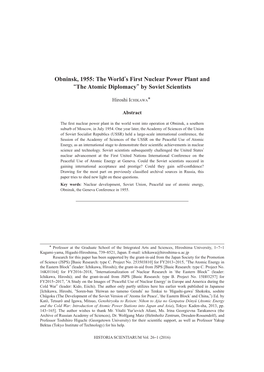 Obninsk, 1955: the Worlds First Nuclear Power Plant and the Atomic Diplomacy by Soviet Scientists