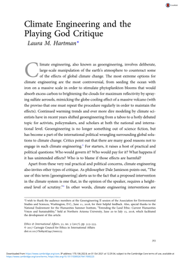 Climate Engineering and the Playing God Critique Laura M