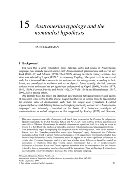 15 Austronesian Typology and the Nominalist Hypothesis