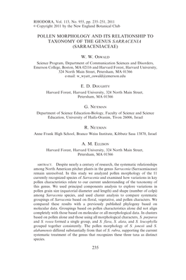 Pollen Morphology and Its Relationship to Taxonomy of the Genus Sarracenia (Sarraceniaceae)