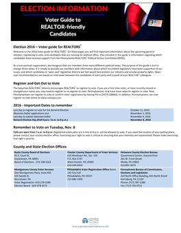 Election 2016 – Voter Guide for REALTORS® Welcome to the 2016 Voter Guide for REALTORS®