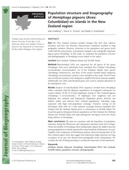 Population Structure and Biogeography of Hemiphaga Pigeons