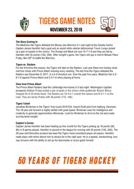 The Story Coming in the Medicine Hat Tigers Defeated the Moose Jaw Warriors 3-1 Last Night at the Canalta Centre