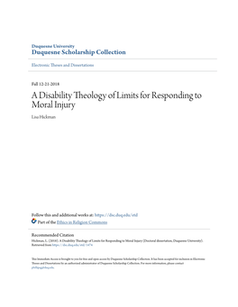 A Disability Theology of Limits for Responding to Moral Injury Lisa Hickman