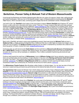 Berkshires, Pioneer Valley & Mohawk Trail of Western Massachusetts