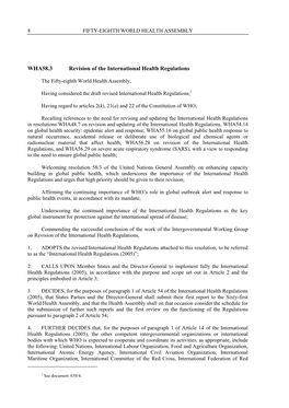 WHA58.3 Revision of the International Health Regulations