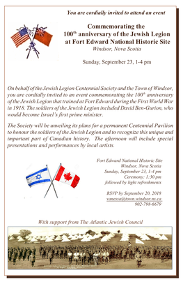 Commemorating the 100Th Anniversary of the Jewish Legion at Fort Edward National Historic Site Windsor, Nova Scotia