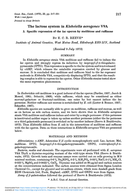 The Lactose System in Klebsiella Aerogenes V9A: 3. Specific