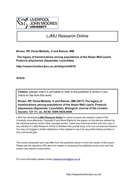The Result of Translocation Experiments Among Populations of the Ibiza Wall Lizard, Podarcis Pityusensis