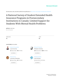 A National Survey of Student Extended Health Insurance Programs in Postsecondary Institutions in Canada: Limited Support for Students with Mental Health Problems