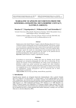 Marialitic Scapolite Occurences from the Kimmeria-Lefkopetra Metamorphic Contact, Xanthi (N