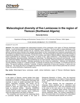 Malacological Diversity of Five Lamiaceae in the Region of Tlemcen (Northwest Algeria)