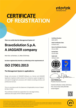 Bravosolution S.P.A. a JAGGAER Company ISO 27001:2013
