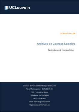 Archives De Georges Lemaître