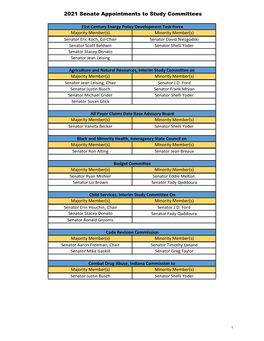 2021 Senate Appointments to Study Committees