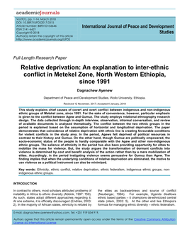 An Explanation to Inter-Ethnic Conflict in Metekel Zone, North Western Ethiopia, Since 1991