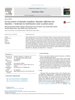 Iso-Seq Analysis of Nepenthes Ampullaria, Nepenthes Rafflesiana