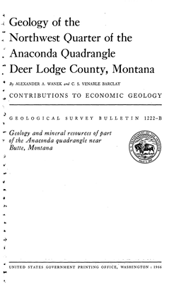 < Geology of the « Northwest Quarter of the . Anaconda Quadrangle F