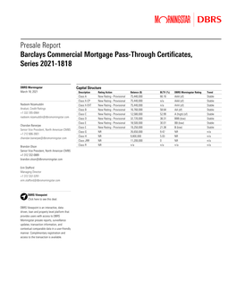 Presale Report Barclays Commercial Mortgage Pass-Through Certificates, Series 2021-1818