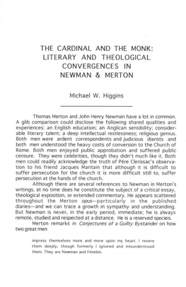 Literary and Theological Convergences in Newman And