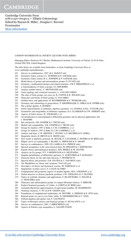 Cambridge University Press 978-0-521-70040-5 — Elliptic Cohomology Edited by Haynes R