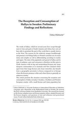 The Reception and Consumption of Hallyu in Sweden: Preliminary Findings and Reflections