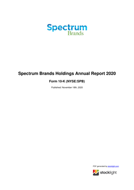 Spectrum Brands Holdings Annual Report 2020