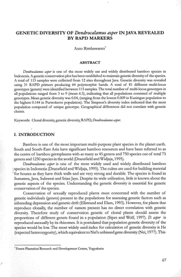 Dendrocalamus Asper in JAVA REVEALED by RAPD MARKERS