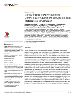 Molecular Species Delimitation and Morphology of Aquatic and Sub-Aquatic Bugs (Heteroptera) in Cameroon