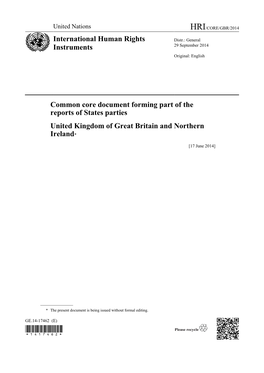 Common Core Document Forming Part of the Reports of States Parties United Kingdom of Great Britain and Northern Ireland*