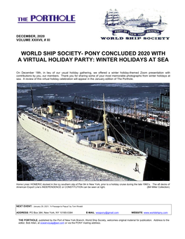 World Ship Society- Pony Concluded 2020 with a Virtual Holiday Party: Winter Holidays at Sea