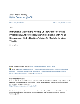 Instrumental Music in the Worship Or the Greek Verb Psallo