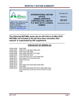 Monthly Notam Summary