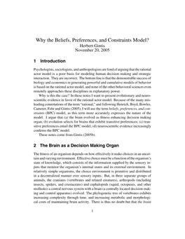 Why the Beliefs, Preferences, and Constraints Model? Herbert Gintis November 20, 2005