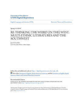 MULTI-ETHNIC LITERATURES and the SOUTHWEST Jana M