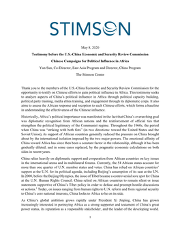 May 8, 2020 Testimony Before the U.S.-China Economic and Security Review Commission Chinese Campaigns for Political Influence In